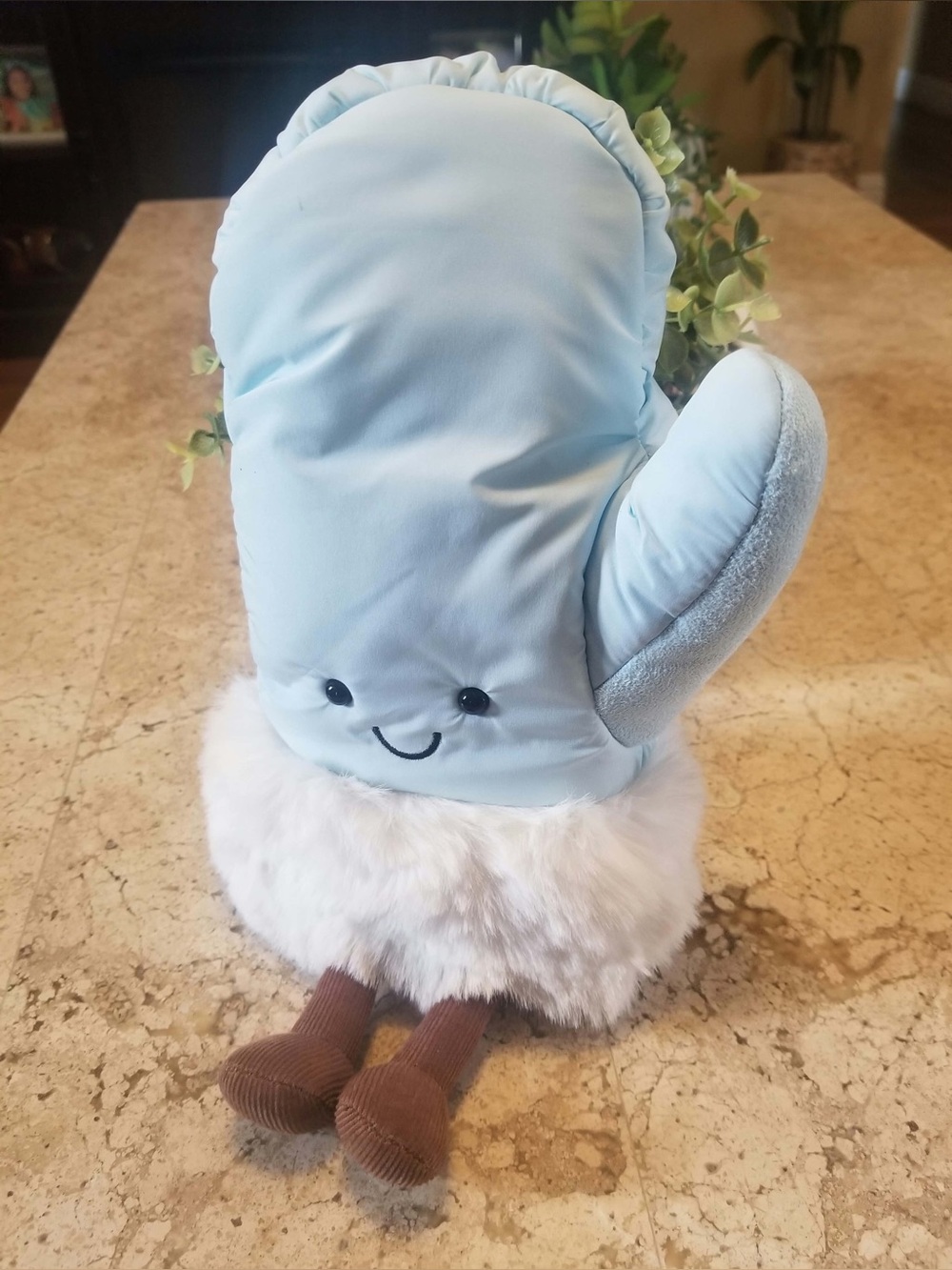 Jellycat Light Blue Plush Mitten Stuffed Toy with Fluffy Cuff